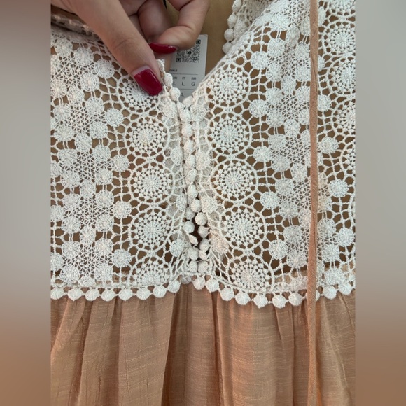 Zara Embroidered Bib Tassel Mini Dress in Tan Peach Size Large - Picture 8 of 16